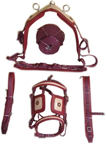 SHOWMEN CRAFT Cherry/Beige Synthetic patent Nylon Horse Driving Harnesss,With Designer bridle (PONY)