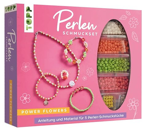 TOPP Perlen-Schmuckset - Power Flowers. Anleitung und Material für fünf Schmuckstücke in angesagten Farben, Weiß