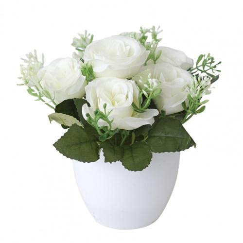 HXSCOO Fleurs artificielles Soie Roses Mariée Bouquet for Noël Maison Mariage Nouvel an Décoration Fleur en Pot for La Maison Chambre (Color : Blanc)