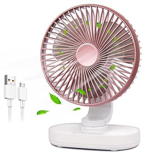 Ventilador de escritorio oscilante, ventilador de mesa recargable con flujo de aire fuerte, funcionamiento silencioso, ventilador de refrigeración portátil, dormitorio, mesa y escritorio (rosa)