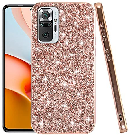Compatible avec coque Redmi Note 10 Pro Glitter Silicone Antichoc, coque Xiaomi Redmi Note 10 Pro TPU Mince Brillant Protection Case (Rose)