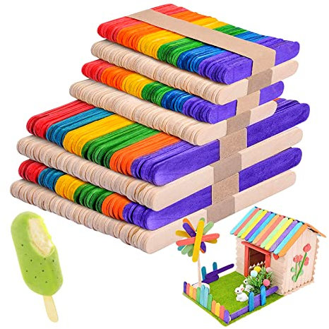 LETTERASHQP 400 Stück Eisstiele Holz Bunte Eisstäbchen Holz Holzstäbchen zum Basteln Eisstiele zum Basteln Holzstiele Holzspatel zum Basteln für Eiscreme DIY Geschenke(4 Große + 4 Kleine)