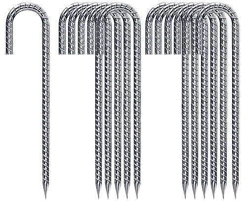 Bodenanker-Heringe-12-StüCk-Verzinkt, Erdanker Bodenanker 30CM J-förmige Heringe Erdnägel Stabil Trampolin Befestigung für Camping Zelten VordäCher Outdoor