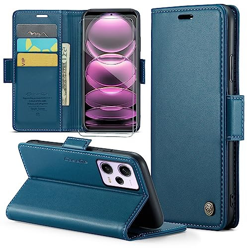 FERLAN Funda para Xiaomi Redmi Note 12 Pro Plus 5G + 2 Piezas Cristal Templado,Compatible con Carga inalámbrica, con Bloqueo RFID, Hebilla Magnetica, Ranuras para Tarjetas,Azul