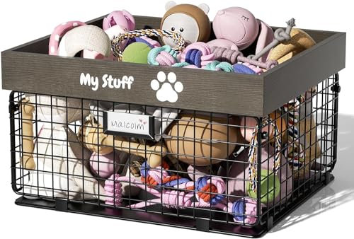 qeerable Hundespielzeugkörbe, Metall und Holz, Hundespielzeugkorb, Aufbewahrungskorb für Katzen und Welpen, Spielzeugkorb für Welpenleine, Deckennahrung, Bauernhaus, Heimdekoration