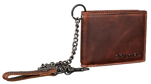 STILORD Dominik Geldbörse Herren Leder mit Kette stilvolle Slim Wallet klein Portemonnaie Herren Echtleder Geldtasche RFID Blocker Geldbeutel Vintage Farbe:Salerno - braun