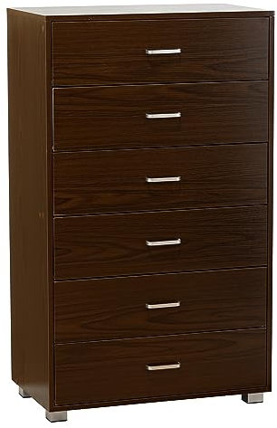 Totò Piccinni Cassettiera in Legno 6 Cassetti comò design moderno ideale per camera e soggiorno (Noce Scuro)
