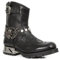 rackbone DJFOG Herren-Ritterstiefel, Biker-Stiefel, kurze Reitstiefel, mittelalterliche PU-Leder-Steampunk-Stiefel mit Totenkopf-Dekoration – Vintage-Stickerei, Western-Cowboy-Stiefel,Schwarz,45 EU