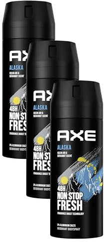 Axe Bodyspray Alaska Deo ohne Aluminium bekämpft geruchsbildende Bakterien und unangenehme Gerüche 150 ml 1 Stück (Packung mit 3)