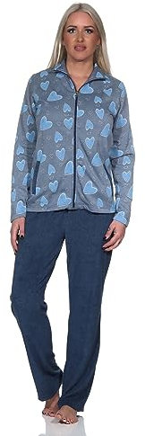 Normann Damen Langarm Hausanzug Homewear in Herz Optik - auch in Übergrösse, Farbe:Marine, Größe:48-50