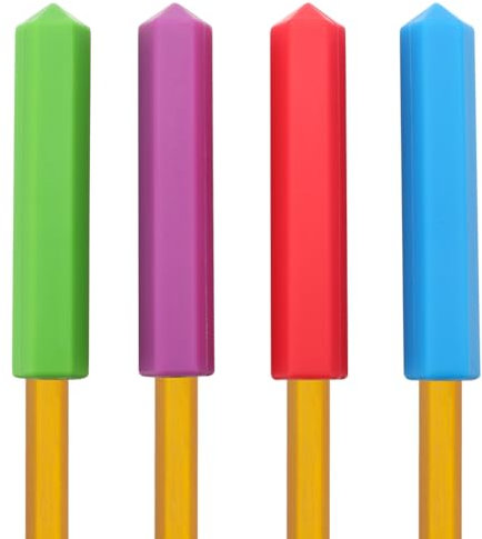 GORGECRAFT 4 Colors Silicone Chewable Pencil Toppers Gemstone Shape Cushions Grips Waterproof Painting Pen Grippers Holders Textured Writing Drill Pen Tool for Help Increase Focus Attention