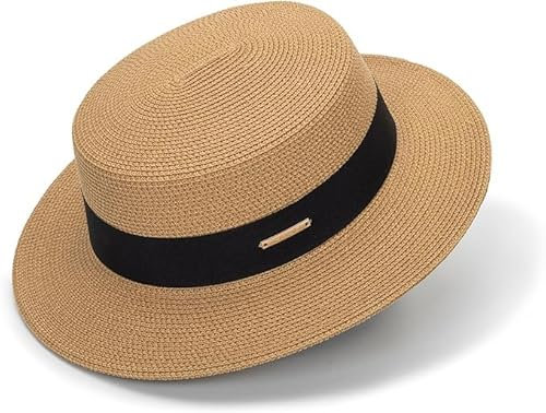 JowTreex Men/Women Summer Straw Sun Hats - Wide Brim UV Protection Straw-Hat Flat-Top Panama Summer Beach Hat(S/M) (UK, Alpha, One Size, Khaki)
