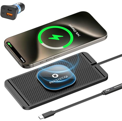Magnetic Wireless Car Charger, REESTECQI for Magsafe Car Charger Non Slip Wireless Charger for Car Type C Car Wireless Charger Pad for iPhone 16/15/14/13/12, Airpods (30CM Cable)