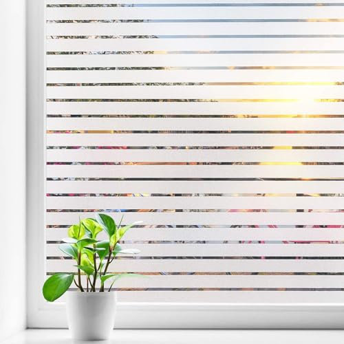 vgoltd Frosted Stripe Pattern Window Film Self-Adhesive Vinyl Privacy Film for Glass Windows Bathroom Home & Office Doors (30cm x 1m)