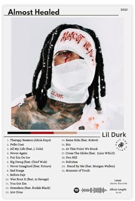 Yeepi Lil Durk Almost Healed Albumcover-Poster, Leinwandposter, Schlafzimmer-Dekor, Sportlandschaft, Büro, Raumdekoration, Geschenk, ungerahmt, 30 x 45 cm