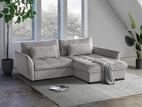 Ecksofa CAFU L, Eckcouch Farbwahl Wohnzimmer Schlaffunktion Modern - RECHTE Seite (Cappuccino - Louis 664)