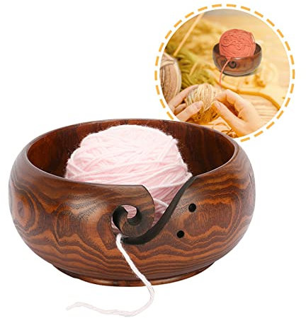 AMZTEMU Wooden Yarn Bowl for Crochet, Knitting Bowl Wool Holder, Wool Bowl Without Cover -Retro Style(15 * 8cm)