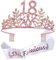 GIVBRO Diadem zum 18. Geburtstag, Zahlenblätter, Strass-Krone mit Kämmen, Schärpe für Mädchen, Party-Dekorationen