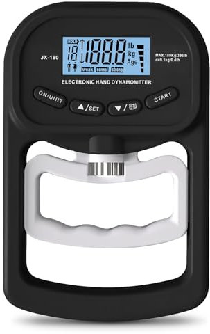 Vegena Misuratore di forza manuale digitale, manometro da 198 libbre/90 kg, dinamometro automatico manuale, display a LED e cavo di ricarica USB, design ergonomico (nero)