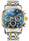 OLEVS Herrenuhr Blau Großes Zifferblatt Mondphasen Chronograph Diamant Uhr Herren Zweifarbig Edelstahlband Analoger Quarz Watches for Men Wasserdicht Lässig Kalender Herren Kleid Uhr