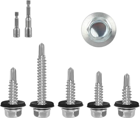 130 Pezzi Viti Autofilettanti per Metallo, 4,8 x 16 mm Viti Autoperforanti a Testa Esagonale con Rondella, Viti Autoforanti Cappellotti per Lamiere Grecate, Viti per Coperture Lastre Ondulate