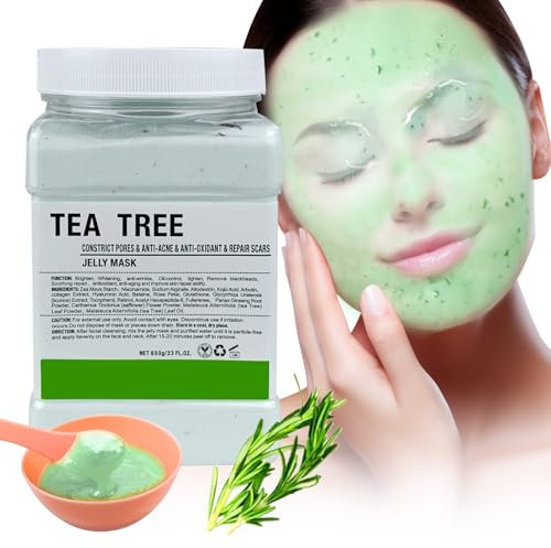 Jelly Mask Powder für Gesicht, Hydrating & Moisturizing Jelly Face Maske, Professionell Spa Nutzung Peel Off Face Mask Powder, Tiefenwirksame Hydratation & Glow für alle Hauttypen 23 Fl Oz (Tea Tree)