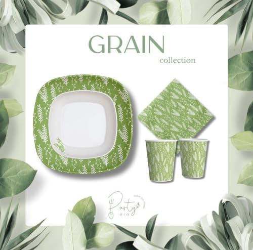 PartyBIO Set Grano 330 Pezzi Stoviglie Biodegradabili Monouso per Feste – Piatti Carta, Bicchieri, Tovaglioli Compostabili per 60 Persone – Ecologiche, Usa e Getta, per Compleanni, Eventi, Picnic