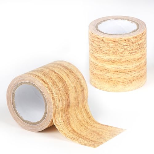 Lalago Ruban Adhésif Bois 2 Rouleaux 5.7cmx4.57m - Réparation Meubles, Papier Adhésif Texturé Imperméable pour Plancher et Meubles (Chameau Doré)
