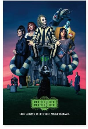 Spreadshirt Beetlejuice 2 Hauptcharaktere Filmplakat 2024 Poster 60x90 cm, One size, Weiß