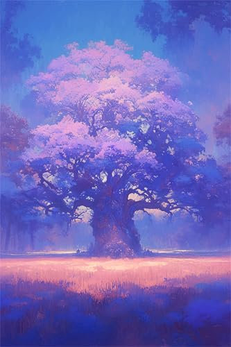 Malen Nach Zahlen Erwachsene Baum Malen Nach Zahlen Lila Paint by Numbers Anfänger kinder, DIY Handgemalt Ölgemälde Leinwand Kits mit Pinseln Acrylfarben Bastelset, Home Deko, Frauen Geschenk 60x80cm