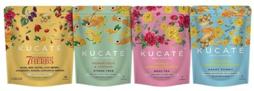 Pacchetto di 4 Tè alle Erbe, Fiori, Frutta Secca e Zucchero di Roccia - 31 bustine in totale - Detox Longan, zenzero, miele, rosa, crisantemo, goji, datteri rossi, more, uvetta