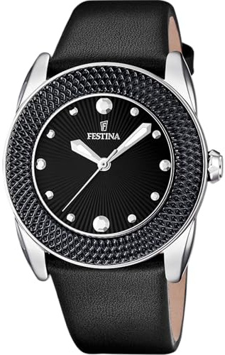 Festina Damenuhr Analog aus Leder Schwarz