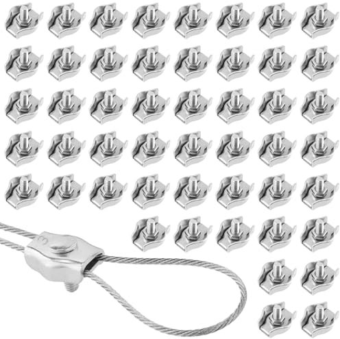 NGOSUET 50 Stück Drahtseilklemme M3, 3mm Seilklemmen, Drahtseilklemmen aus Edelstahl 304, Seilklemme für Drahtseil Stahlseil Wire Wäscheleinenspanner Markise Fixiert, Silber