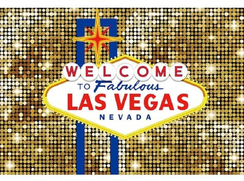 Xiaoterna 3x2,5m Las Vegas Hintergund Glänzend Golden Pailletten Willkommen in Las Vegas Fotografie Hintergrund Fabelhaftes Casino Geburtstag Luxus Abschlussball Hintergund Porträts Fotorequisite