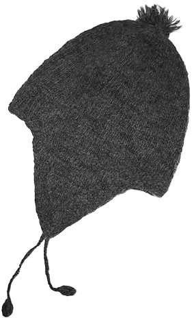INTI ALPACA Mütze aus 100 % Alpaka, handgefertigter peruanischer Chullo aus Alpakawolle, Dunkelgrau, Einheitsgröße