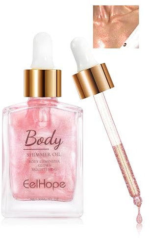 Jutqut Body Shimmer Oil Rose Gold - Olio illuminante per corpo e capelli, olio per il corpo luccicante con particelle lucide, per la pelle e il viso, per il trucco con glitter