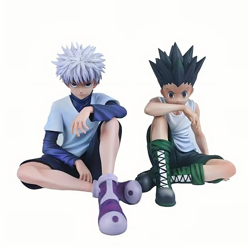 YLEAFUN Killua Zoldyck et Gon Freecss Lot de 2 figurines d'anime assis Statue Présentoir Décoration de bureau Objets de collection, 12 cm