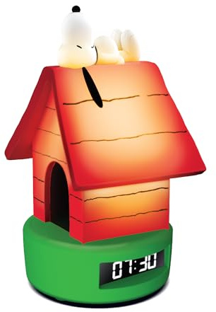 Peanuts Snoopy Doghouse LED-Wecker - USB-betriebene Digitaluhr mit warmweißer Beleuchtung, Schlummerfunktion und LED-Anzeige