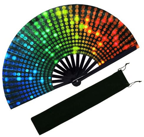 EOSAU Grand éventail pliable UV Glow pour danse en ligne, ventilateur clac portable pour festival, EDM, fête, accessoires de tenue de musique (Dj éclairage)