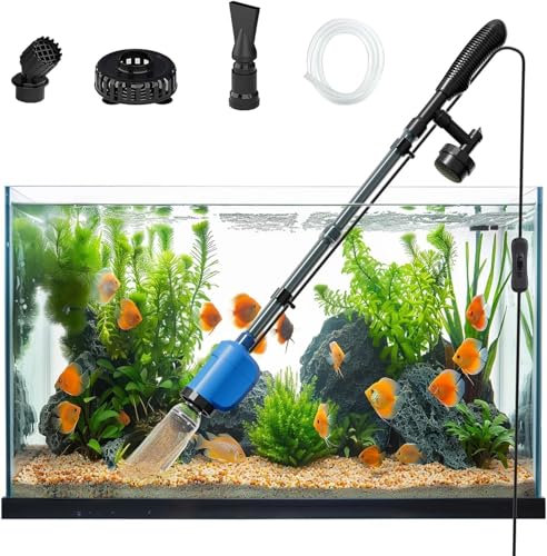Electric Aquarium Vacuum Gravel Cleaner,32W 6 in 1 Multifunction Automatic Fish Tank Gravel Cleaner Vacuum for Wash Sand & Water Changer, Adjustable Filteration Circulation for 10-200 Gallon Tank