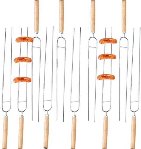 Mwqpgyh Barbecue Skewers - Pack of 10 Double Pointed Flat Chicken Skewers Long Kebab Accessories Reusable Kitchen Tool for Meat Fish Seafood Outdoor and