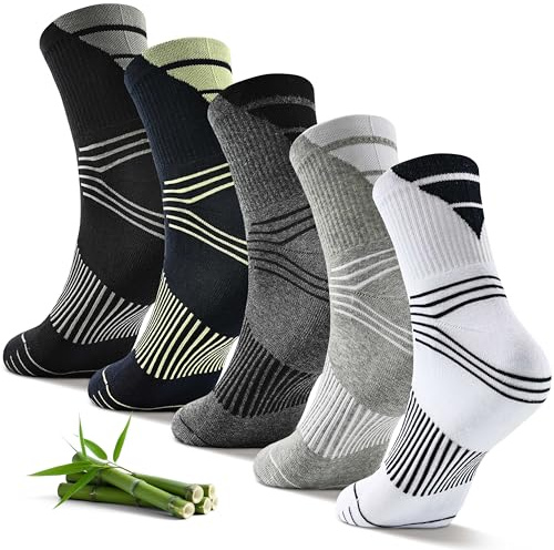 Jeasona 5 Paar Kompressionssocken Herren Bambus 39-46 Laufsocken | Ohne Naht Stützstrümpfe für Sport und Plantarfasziitis