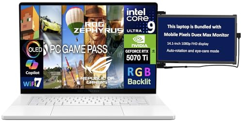 ASUS ROG Zephyrus G16 Laptop 16.0 240Hz WQXGA Display (Intel Ultra 9-285H, GeForce RTX™ 5070 Ti 12GB, 32GB LPDDR5X, 2x4TB SSD R0 (8TB), RGB KB, Thunderbolt 4, Win 11 Pro) w/Duex Max DS Monitor