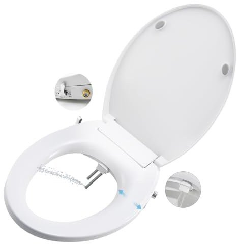 Sedili per bidet per WC non elettrici con doppi ugelli autopulenti, separati e femminili, spray d'acqua naturale, sedile WC chiuso morbido, facile installazione (rotondo