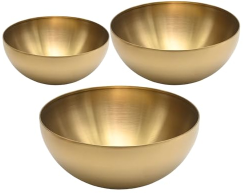 Hoypeyfiy 3-Teiliges Salatschüssel-Set aus Edelstahl, Goldene Servierschalen in 3 Größen (15 cm, 20 cm, 25 cm), Vielseitig für Salate, Obst, Nudeln und mehr