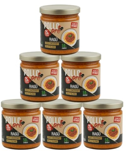 Ragù PolloPro – Condimento Proteico Pronto per pasta – Ragù di Pollo 60% Pollo Italiano – 25 g Proteine – Senza Conservanti – Made in Italy – Muà Fitness – pack da 6 x 180 g