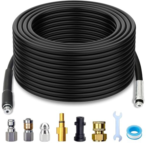 20m High Pressure Washer Hose, 5800 PSI Drain Jetting Hose Cleaning Kit with Adapters & Nozzles for Karcher K2-K7 Series, Kink Resistant Replacement Washer Hose for Garden, Patios, Driveways