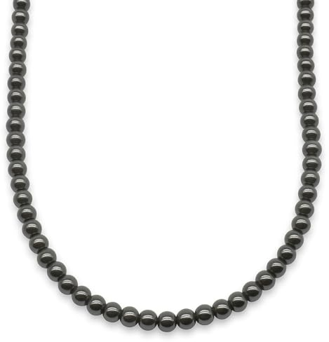 ELEDORO LEDORO Hämatit Perlenkette 80 cm – Edelstein Collier Damen 8 mm | Polierte Perlen mit dunklem Metallglanz, reißfester Nylonfaden, ca. 125 g, im Schmuckbeutel als Geschenk