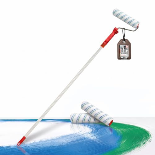 mako Farbroller EASYTEX 25 cm, Teleskopstab 110-200 cm und 3 Walzen | Inkl. 3 Malerwalzen 25 cm, hochwertigem Belag für glatte und leicht strukturierte Untergründe und ergonomischem Rollerbügel