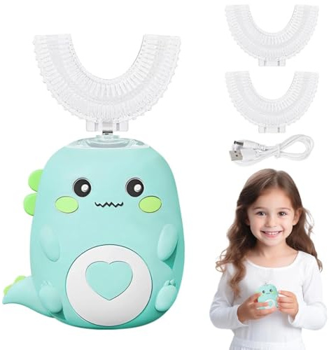 Brosse À Dent Électrique Enfant À 360º Pour Enfants, Aspect Dinosaure, Avec 2 Têtes De Brosse En Silicone En Forme De U, Brosse A Dent Enfant 2-8 Ans